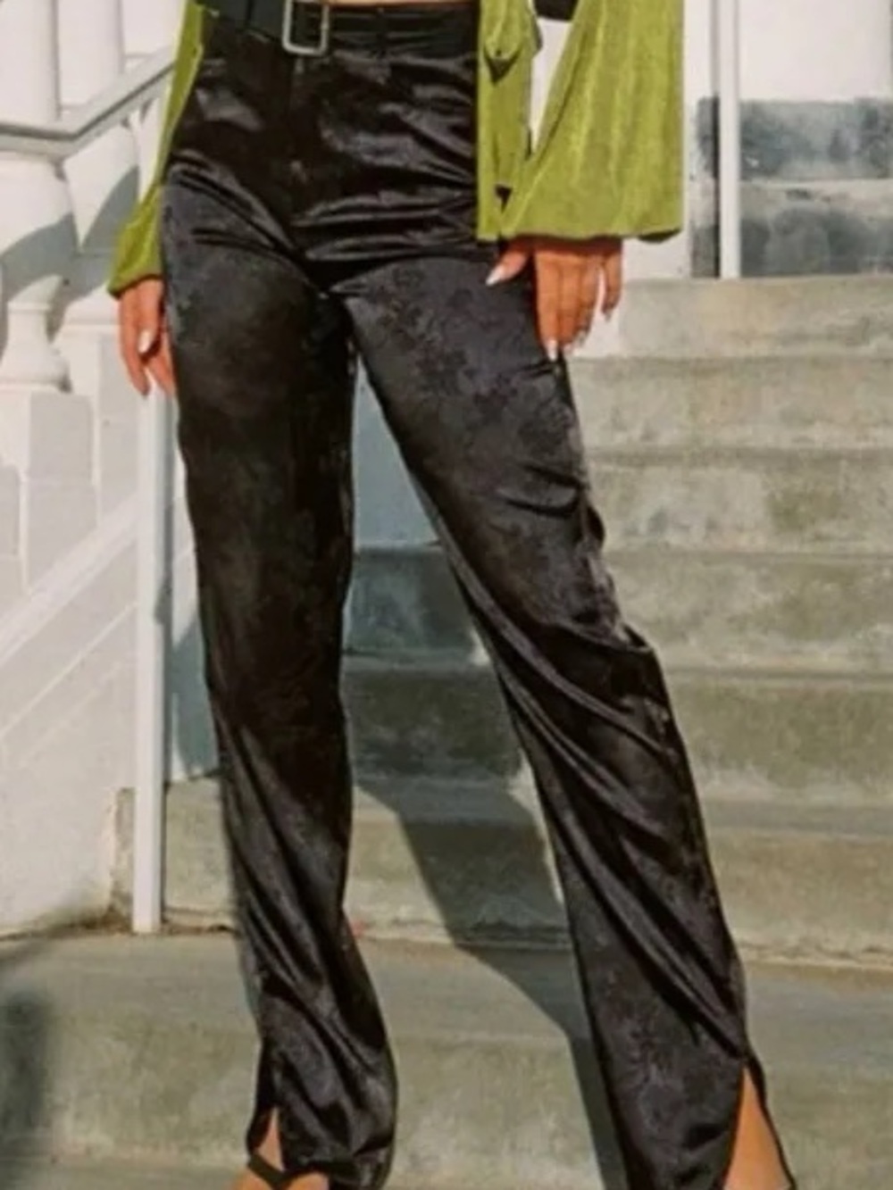 Lioness Black Satin Wide-Leg Pants